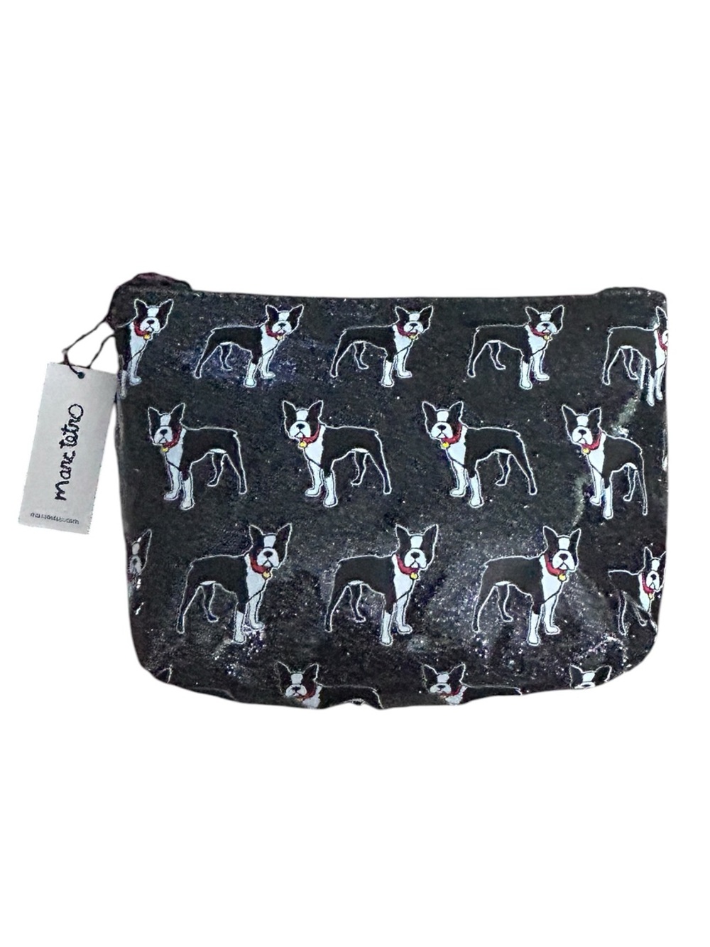 Marc Tetro Boston Terrier Black Glitter Cosmetic Makeup Pouch Bag NWT